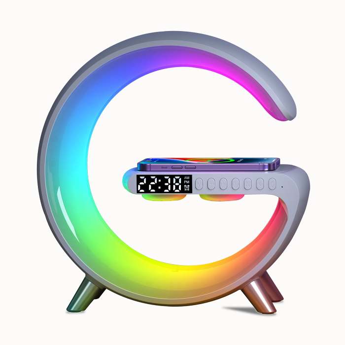 Wireless Cellphone Charger Intelligent Bluetooth Speaker LED Lamp, Multifunctional RGB Night Light Alarm Clock & Charging Station