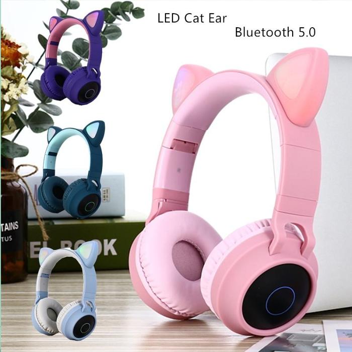 Cute Cat-Ear LED Bluetooth Headphones