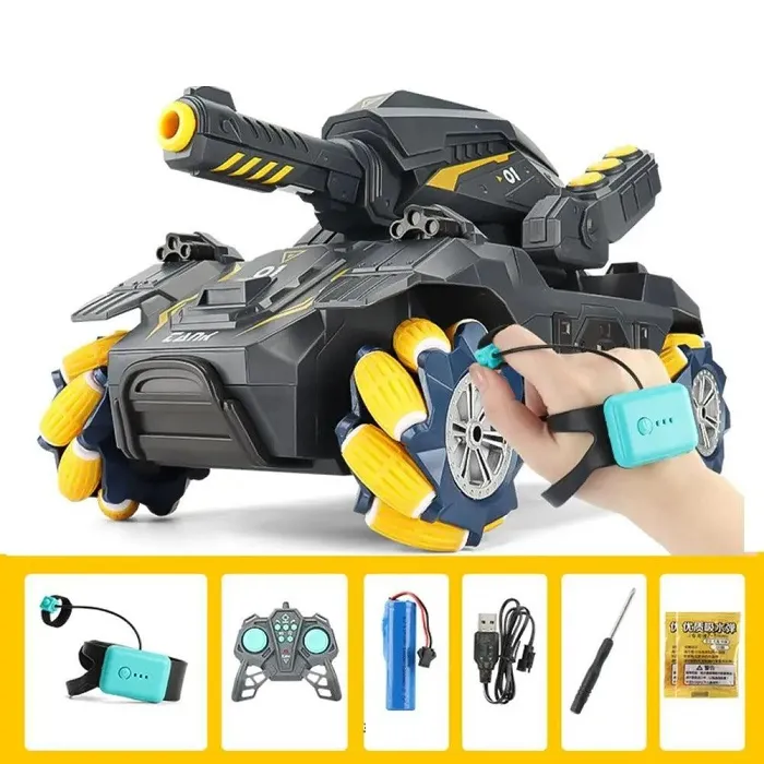 Gesture-Controlled RC Tank - Children's Remote-Control Car with Water Bomb Launcher and Gesture Sensing