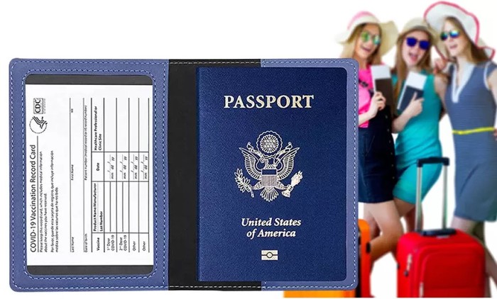 RFID Multi-function Leather Passport and CDC Vaccination Card Slot