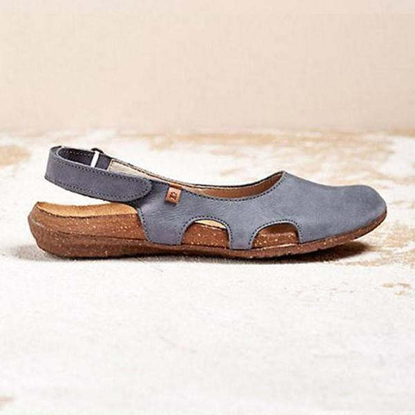 Women's Handmade Round Toe Velcro Flat Sandals