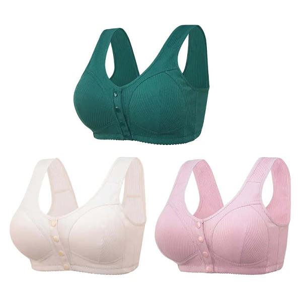 (3packs) Comfortable front-closure wireless plus size button bra