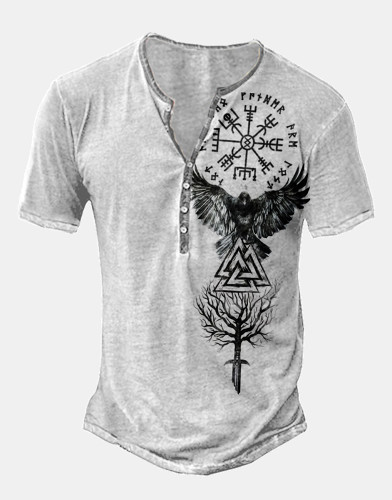 Men's Eagles Printed Short Sleeve Henley T-Shirt