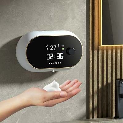 Foam Soap Sensing Dispenser - Time Temperature Display Contactless Waterproof Automatic Soap Dispenser