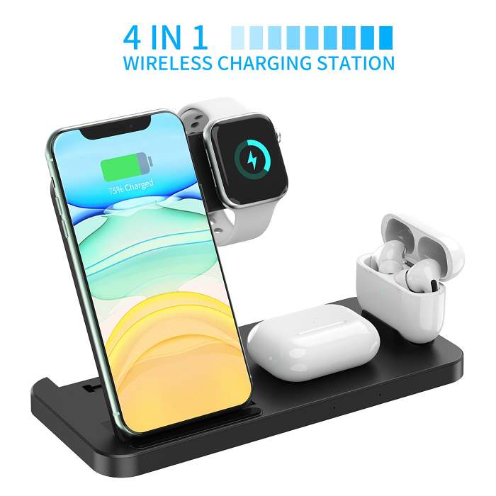 4 in 1 Wireless Charger Charging Station Dock for iPhone/Samsung/iWatch/Airpods,Black/US Plug