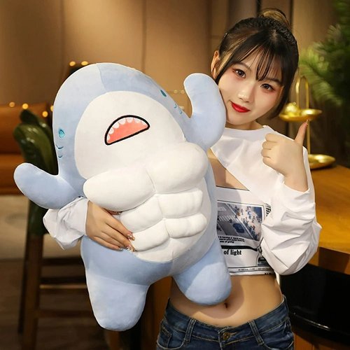 Muscle Shark Plush Toys - Stuffed Ocean Whale Fish Soft Plushie Animals
