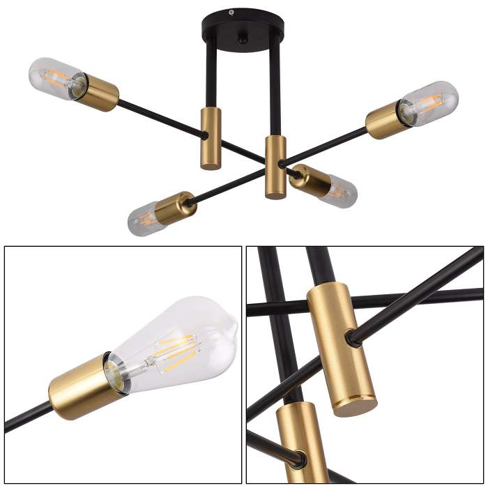 Industrial Light Fixture Living Room Chandelier Semi Flush Mount Ceiling Lamp