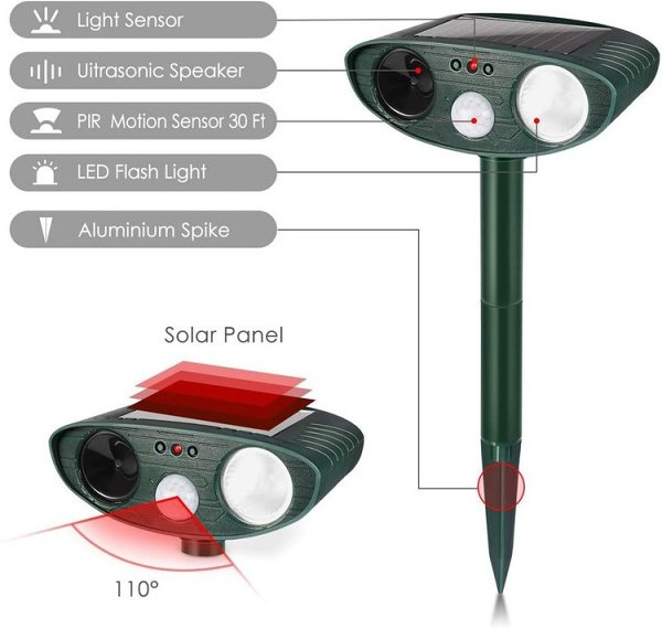 Ultrasonic Deer Repeller - PACK of 2 - Solar Powered - Get Rid of Deer in 48 Hours