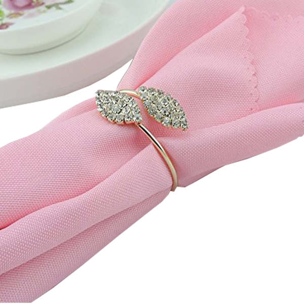 Rhinestone Napkin Rings, 12Pcs Leaf Shape Napkin Rings Serviette Buckle Holder for Wedding Party Dinner Table Decor