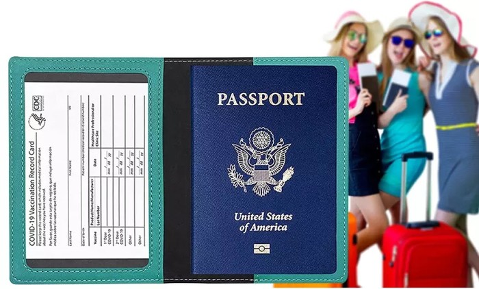 RFID Multi-function Leather Passport and CDC Vaccination Card Slot