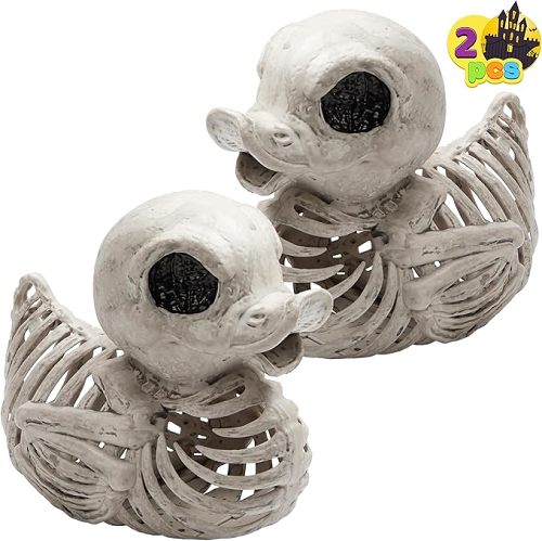 2PCS 4.5” Halloween Duck Skeleton Plastic Bones for Spooky Halloween Decor, Indoor Outdoor Prop