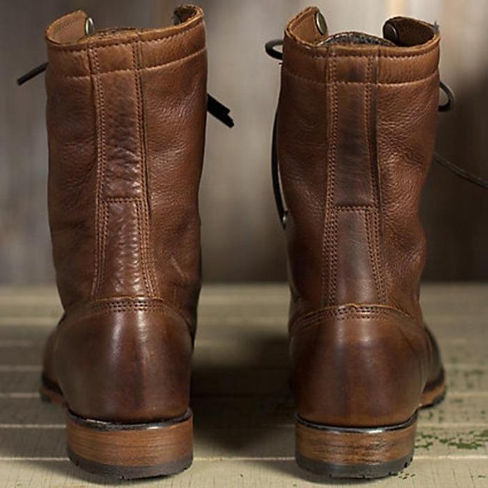 Brown combat boots retro lace-up boots women's motorcycle boots vintage martin boots