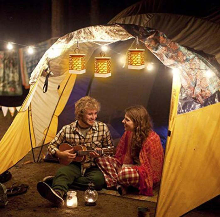 Solar Lanterns Dancing Flame Outdoor Hanging Lights Waterproof Auto Sensor 75LED