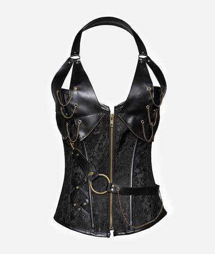Steampunk Black Corset Top With Halterneck Design