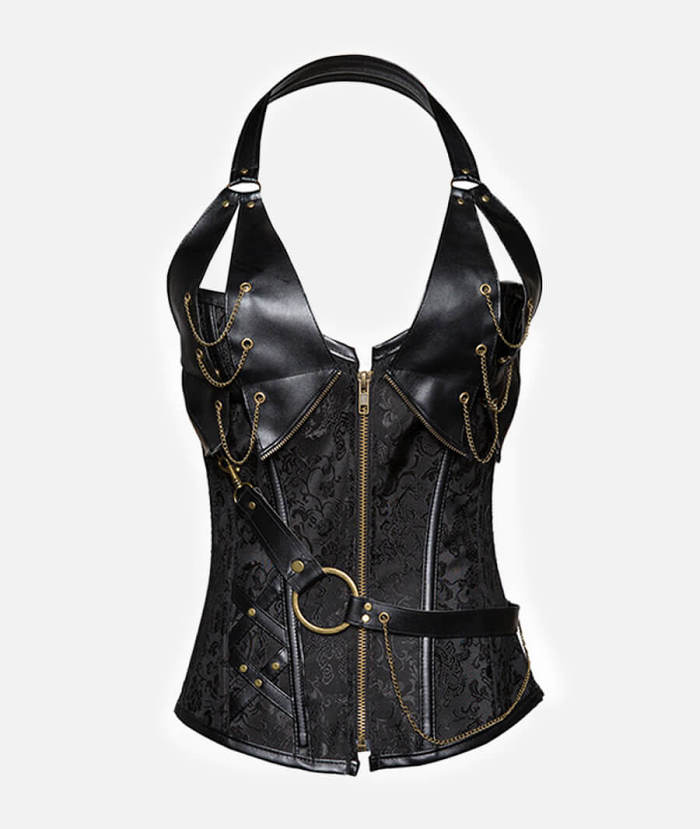 Steampunk Black Corset Top With Halterneck Design