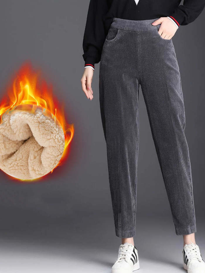 HIgh Waist Fleece Lined Corduroy Pants
