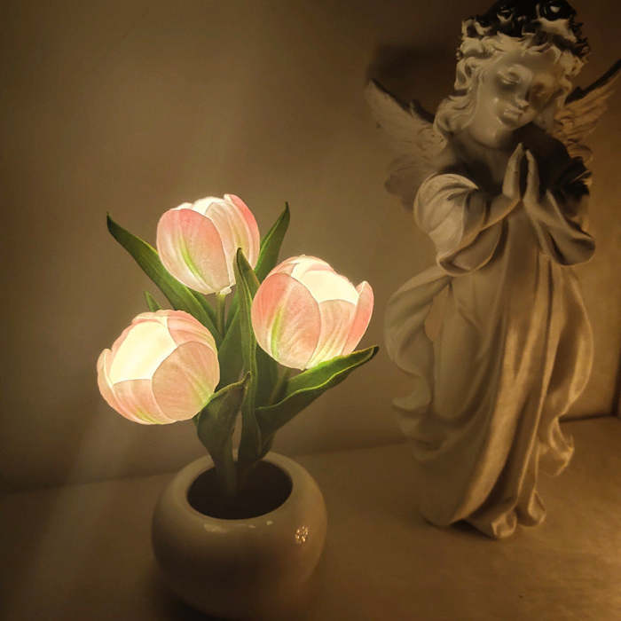 LED Tulip Night Light with Potted Flower Design