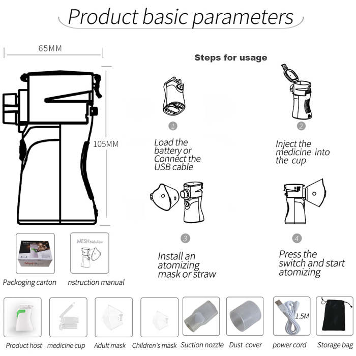 Portable Handheld Ultrasonic Compressor Nebulizer Machine Cool Mist Inhaler Kit for Home and Travel