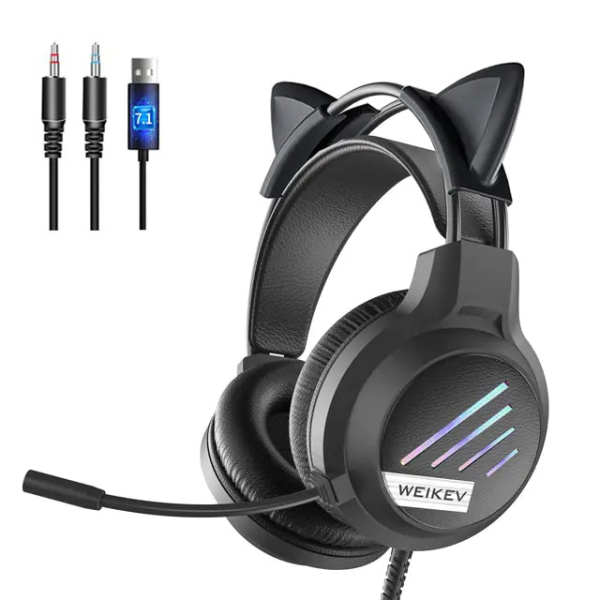 RGB Light Gamer Headset Cat Ear Gaming Headphones by Veasoon