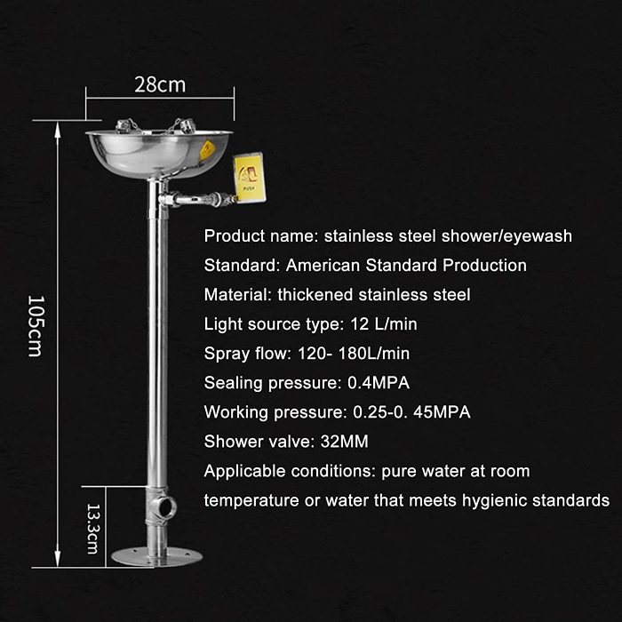 304 Stainless Steel Vertical Eye Wash, Emergency Eye Wash  with Dual Aerated Spray Heads and dust Cover