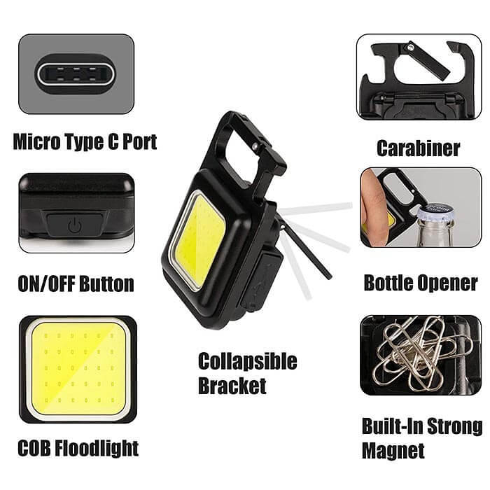 Mini Cob Rechargeable Keychain Flashlight