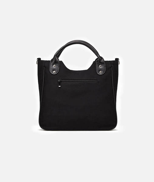 Black Canvas Cross Body Handbag With Sternum Print