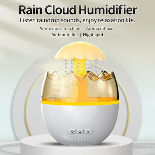 Rain Fine Mist Cloud Humidifier Water Drip Mushroom Humidifier Falls Lamp with 7 Colors Light Eggshell Rainfall Humidifier Aroma Diffuser for Home Office