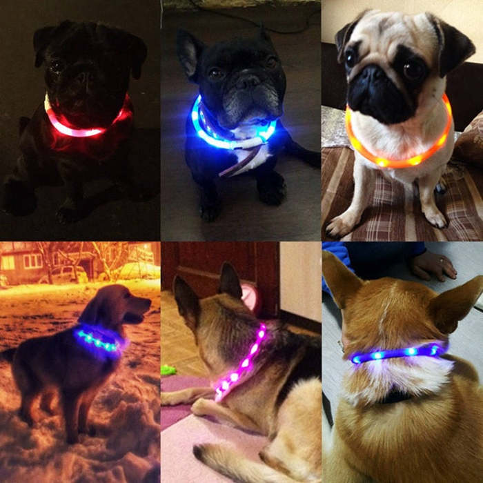 Pet Collar USB Rechargeable Night Safety Illuminated Dog Adjustable Silicone LED Collar