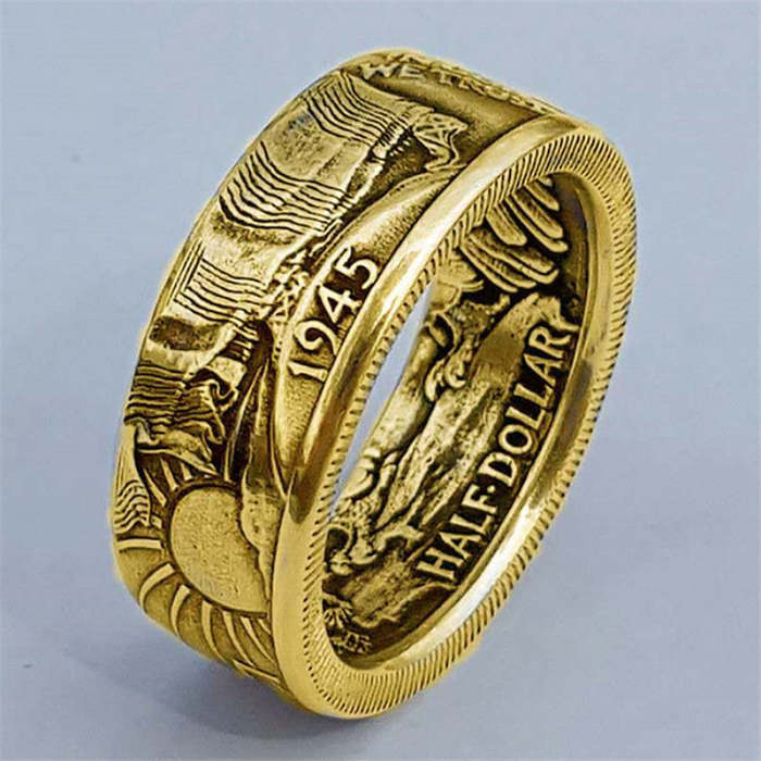 1945 Engraved Half Dollar Coin Ring