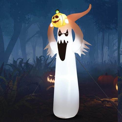 6Ft Halloween Inflatable Blow Up Ghost with Pumpkin and LED Lights
