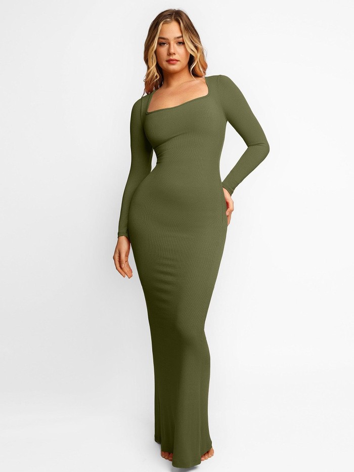 Built-In Shapewear Long Sleeve Maxi Lounge Dress