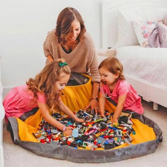 Large Play Mat and Toy Storage Organizer Baskets, Toy Quick Storage Bag Collapsible Canvas Basket for Storage Bin