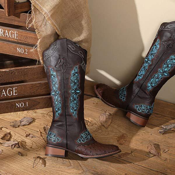 Women'S Embroidered Colorblock Rider Boots