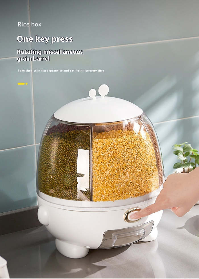 Rotatable multi-grain rice storage box.