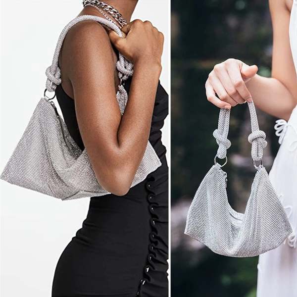 Rhinestone Purse Sparkly Bag Silver Diamond Purses for Women Upgrade Evening Prom Rhinestone Handbag Hobo Bag Backpack