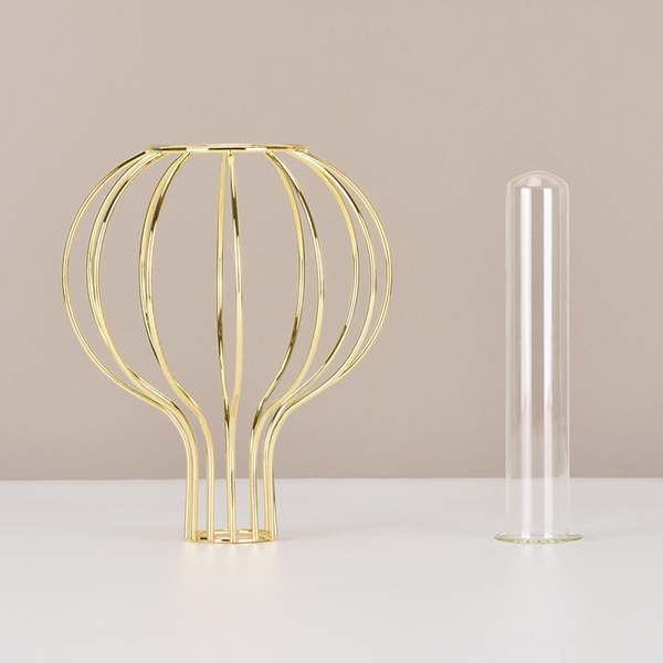 7 inch Geometric Glass Flower Vase with Metal Frame for Home Decoration, Rose Gold/Large