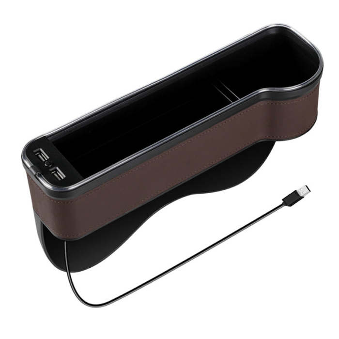 Multi-functional Car Seat Gaps Organizer Storage Box With Two USB Charging LED Light