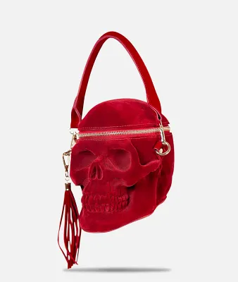 3D Skull Shaped Velour Red Cross Body Handbags