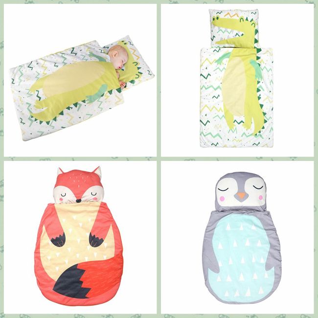 Children Sleeping Bag with Removable Pillow for Preschool Daycare Sleepovers-Cartoon Design