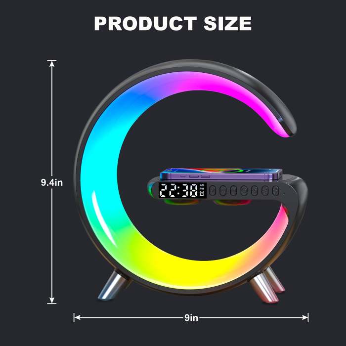 Wireless Cellphone Charger Intelligent Bluetooth Speaker LED Lamp, Multifunctional RGB Night Light Alarm Clock & Charging Station