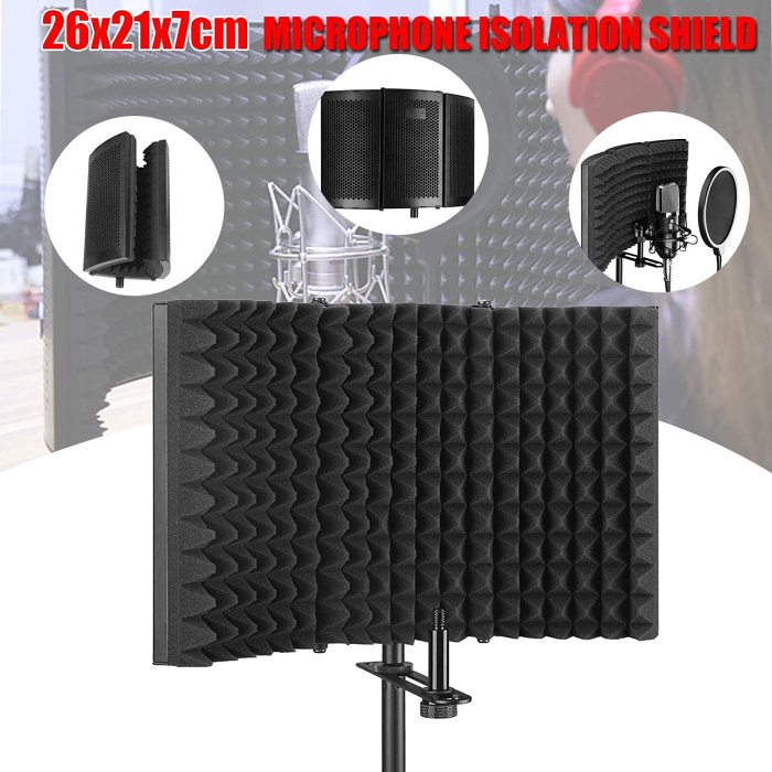 Microphone Isolation Shield, Pop Filter, Foldable Adjustable Durable Studio Recording Microphone Isolator Panel