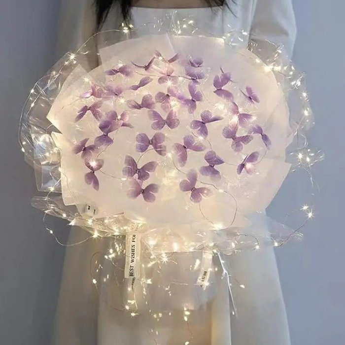 Artificial Butterfly Bouquet Material Kit - DIY Handmade Butterfly Flower Bouquets with LED Light