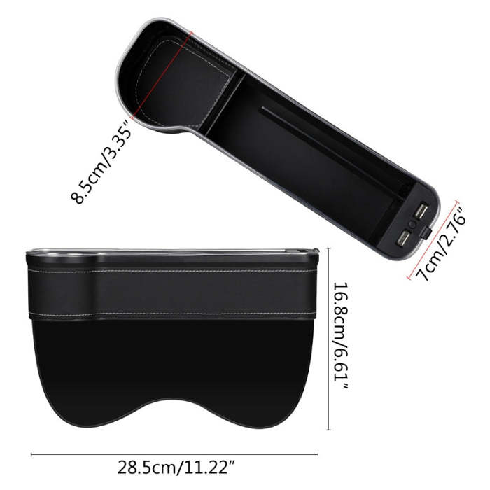 Multi-functional Car Seat Gaps Organizer Storage Box With Two USB Charging LED Light