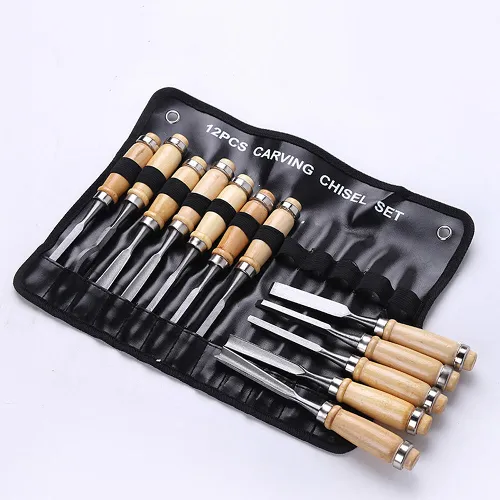 12Pcs/Set  Wood Carving Chisel, Professional Sculpture Woodworking Hand Tools