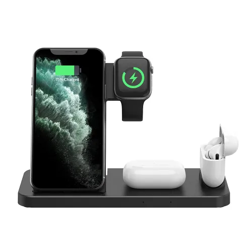 4 in 1 Wireless Charger Charging Station Dock for iPhone/Samsung/iWatch/Airpods,Black/US Plug