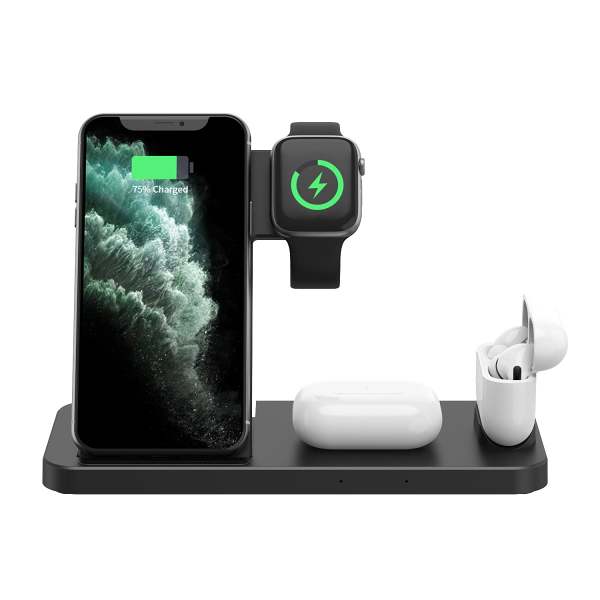 4 in 1 Wireless Charger Charging Station Dock for iPhone/Samsung/iWatch/Airpods,Black/US Plug
