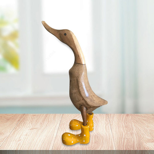 Hand Carved Duck Ornament with Spotty Wellies Family