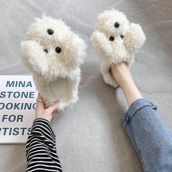 Winter warm dog plush slippers for women.