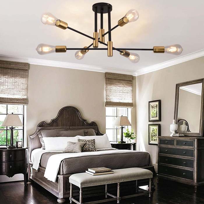 Industrial Light Fixture Living Room Chandelier Semi Flush Mount Ceiling Lamp