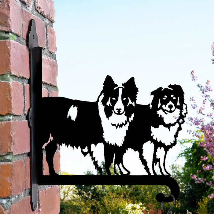 Two Border Collies Metal Hanging Bracket Plant Stand